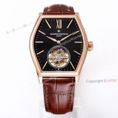 Vacheron Constantin Malte Real Tourbillon Black Face Rose Gold High End Replica Watches For Men 